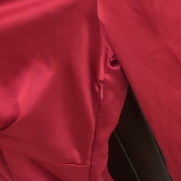 Women's Dynamite Deep Red Satin CollarShirt Dress With Ruching - Size XS XXS New - Picture 5 of 6